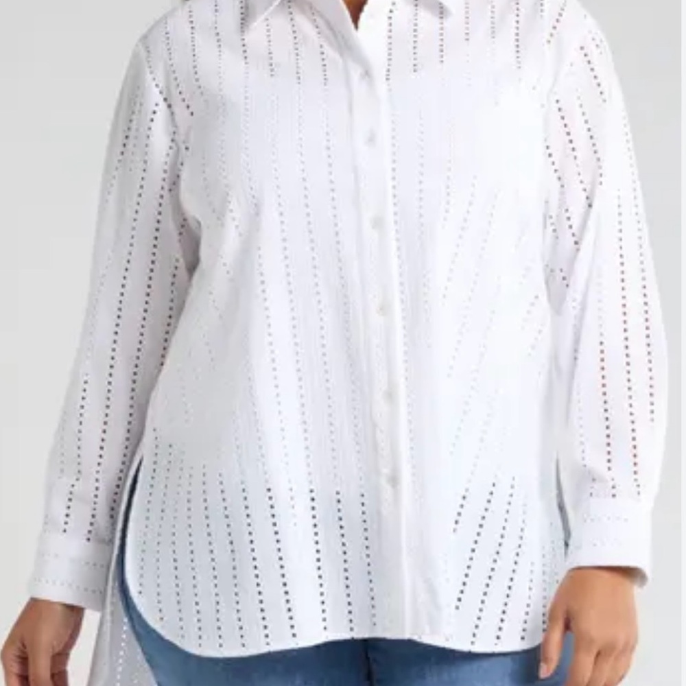 Universal Standard Women's White Eyelet Button-Up Shirt